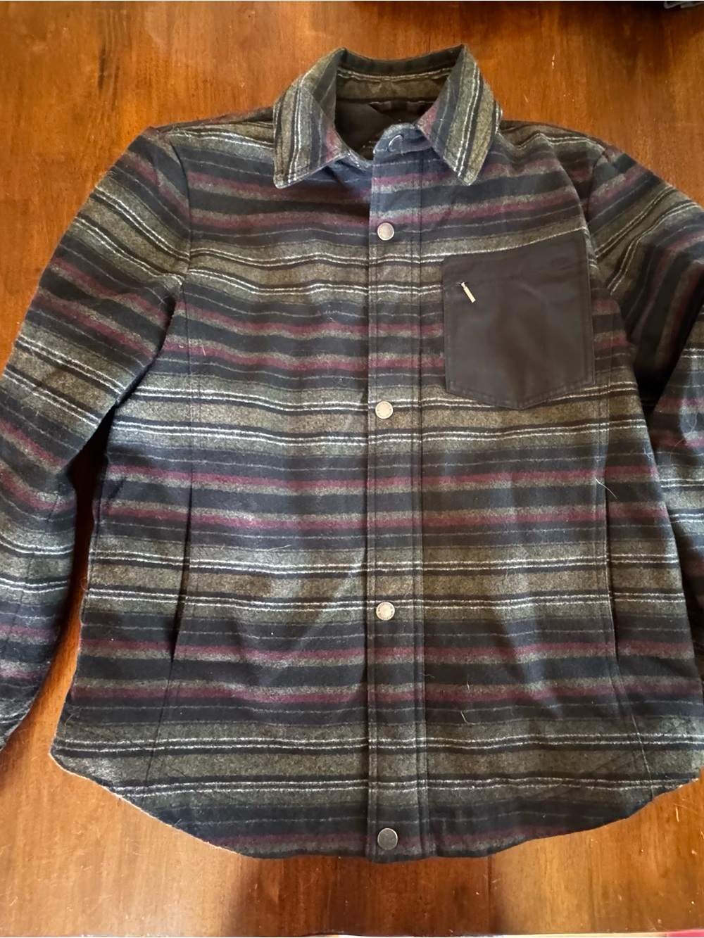Pendleton Men's Striped Shirt Jacket in Black, Gray & Burgundy Accents